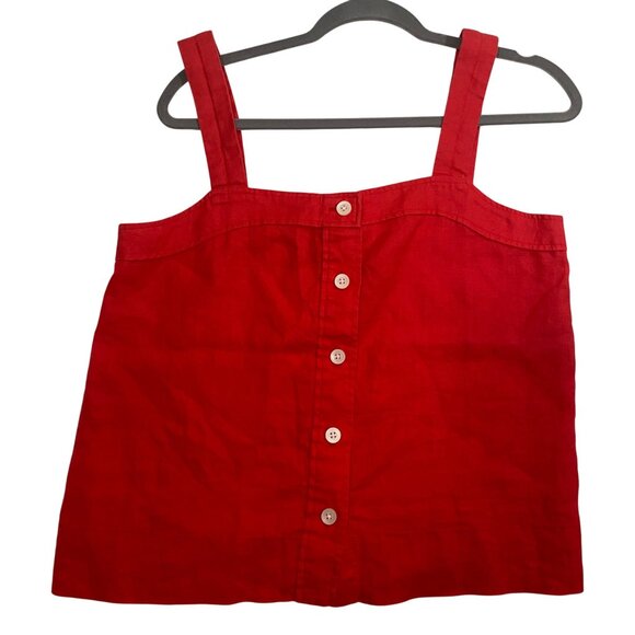 Everlane Red Linen Picnic Top Size 8 sustainable button front boxy breathable - Picture 2 of 8
